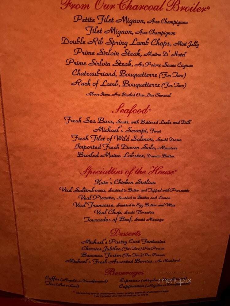 Michael's Gourmet Restaurant - Las Vegas, NV menu_pic