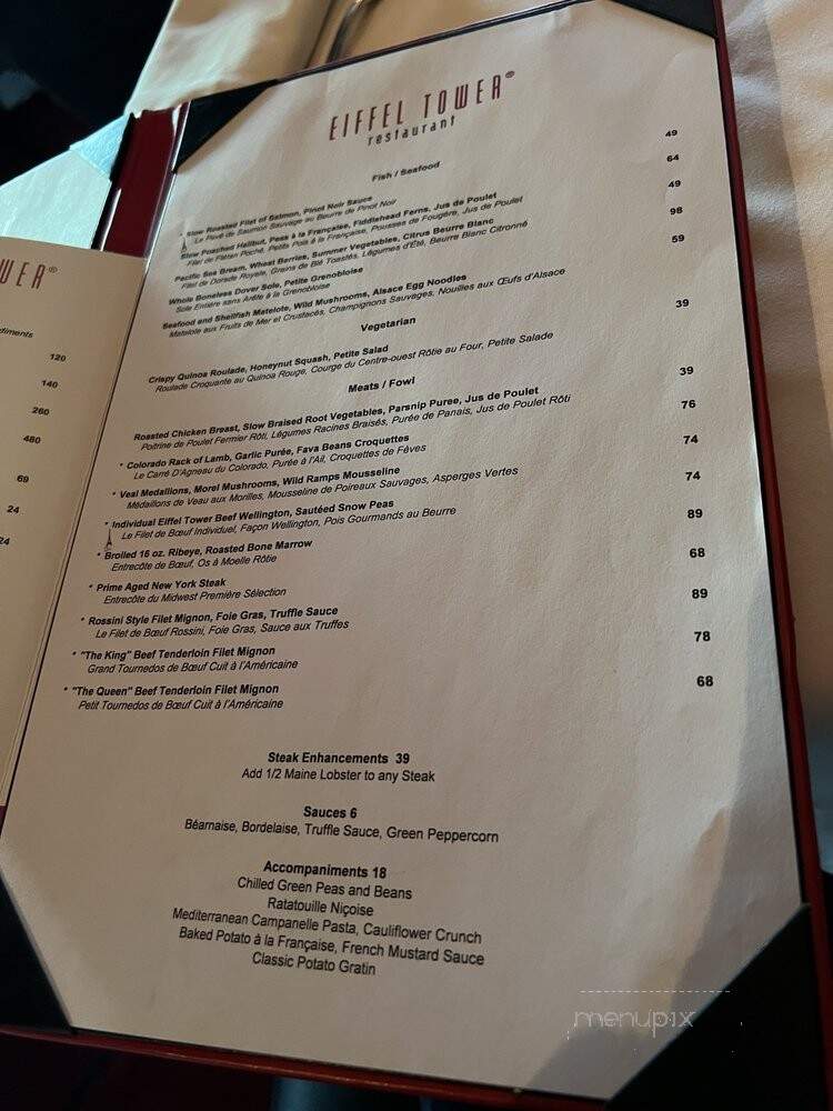 Eiffel Tower Restaurant - Las Vegas, NV menu_pic