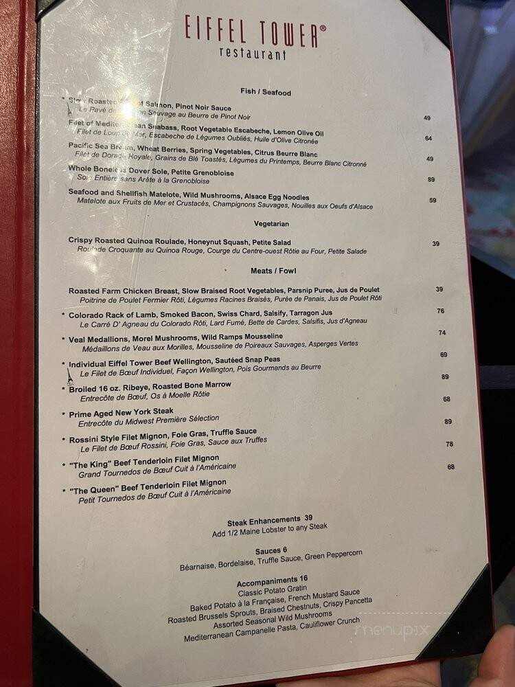 Eiffel Tower Restaurant - Las Vegas, NV menu_pic