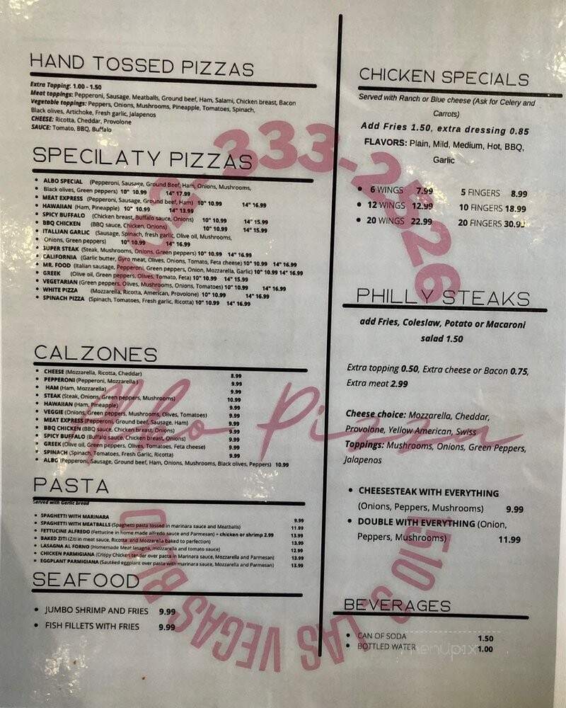 Albo Pizza Restaurant - Las Vegas, NV menu_pic