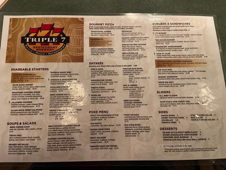 Triple 7 Brew Pub - Las Vegas, NV menu_pic