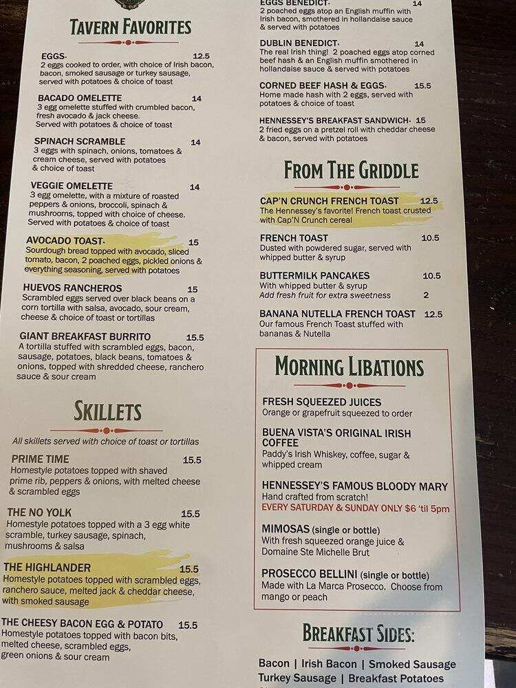 Hennessey's Tavern - Las Vegas, NV menu_pic