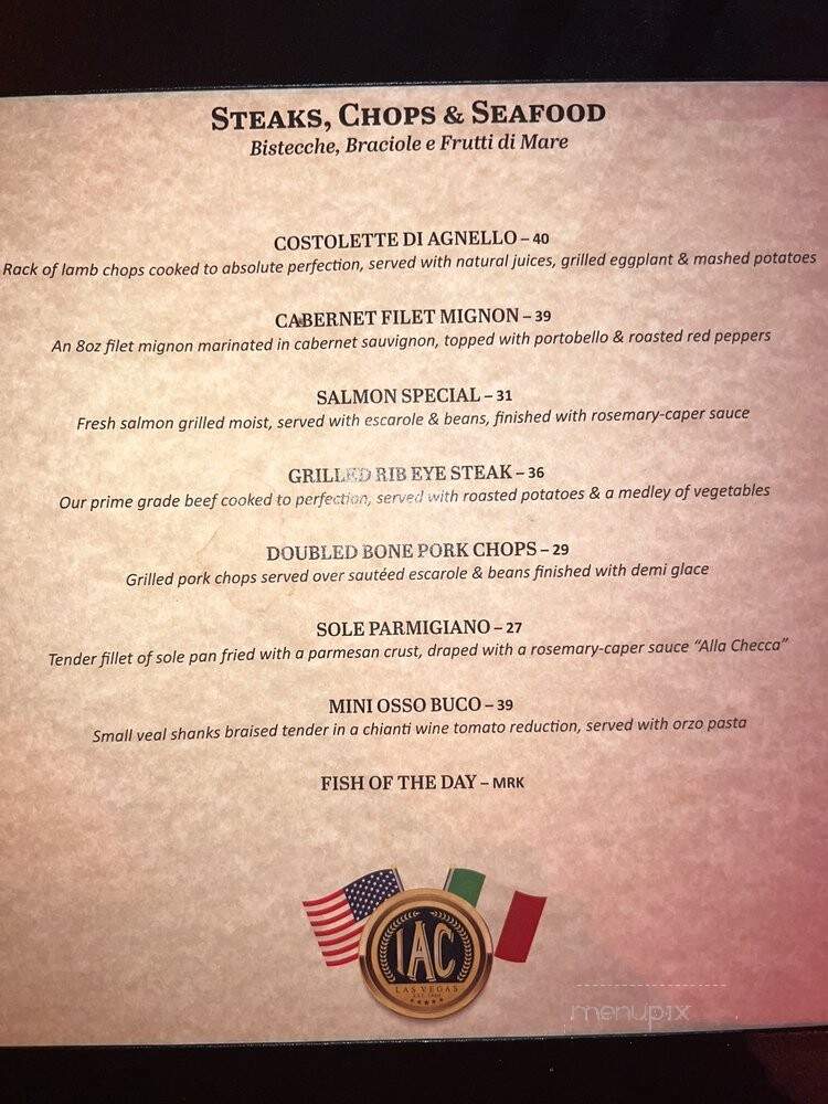 Italian American Supper Club - Las Vegas, NV menu_pic