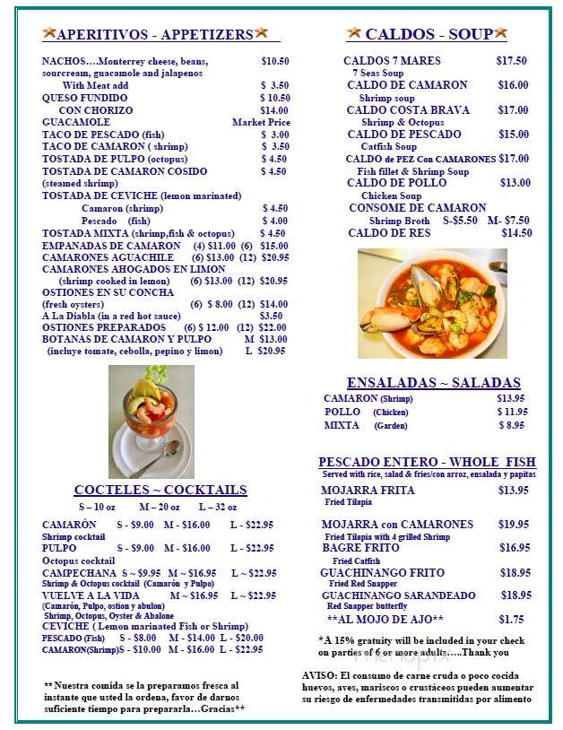 Mar Y Tierra - Las Vegas, NV menu_pic