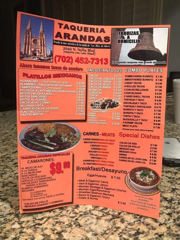 Taqueria Arandas - Las Vegas, NV menu_pic