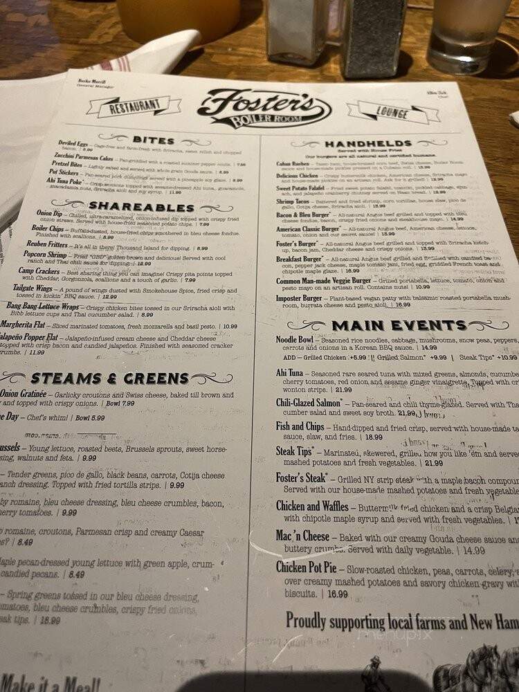 Fosters Restaurant - Plymouth, NH menu_pic