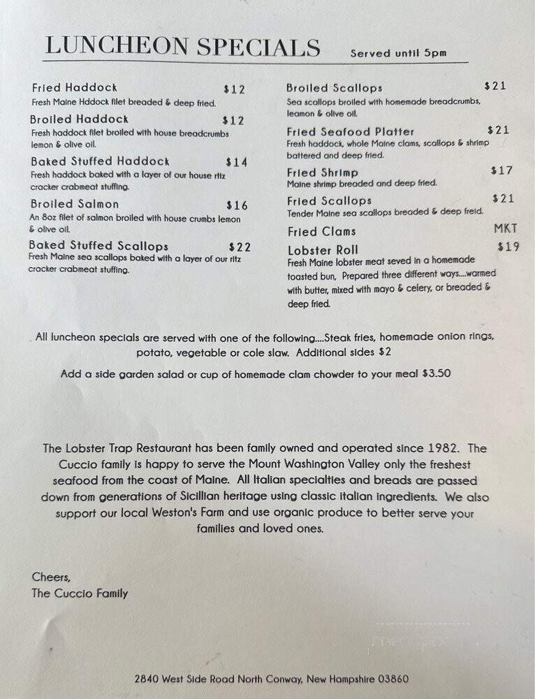 Lobster Trap Express - North Conway, NH menu_pic
