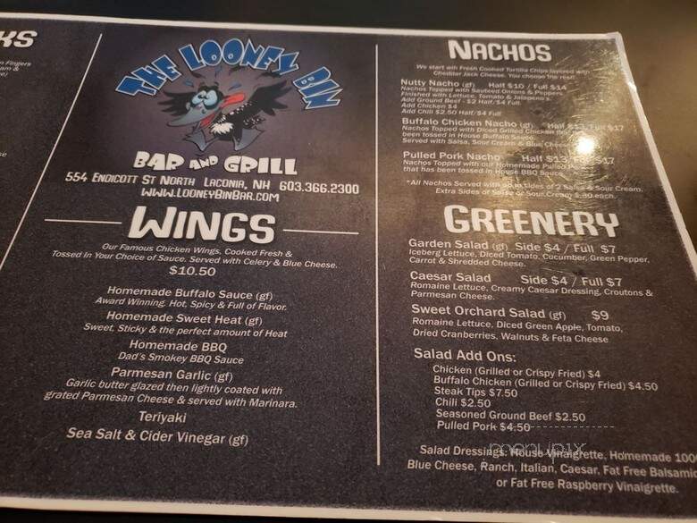 Looney Bin - Laconia, NH menu_pic
