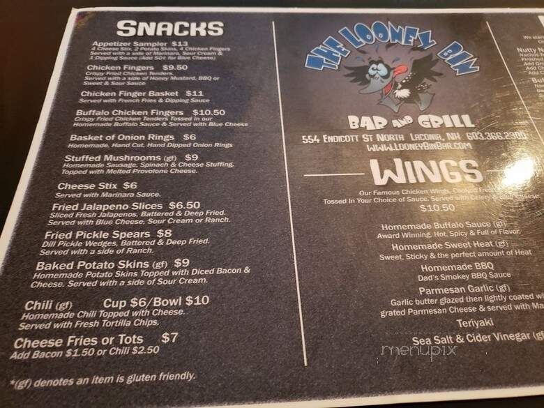 Looney Bin - Laconia, NH menu_pic