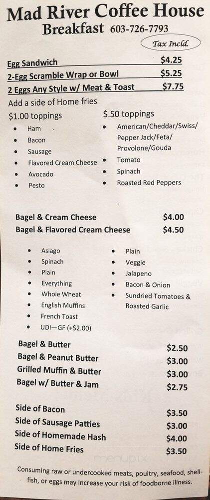 Mad River Coffee House - Campton, NH menu_pic