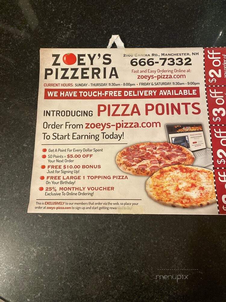 Zoey's Pizza & Calzones - Manchester, NH menu_pic