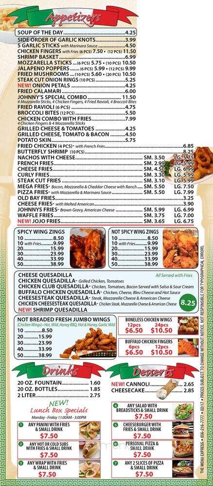 Johnnys Pizzeria - Sewell, NJ menu_pic