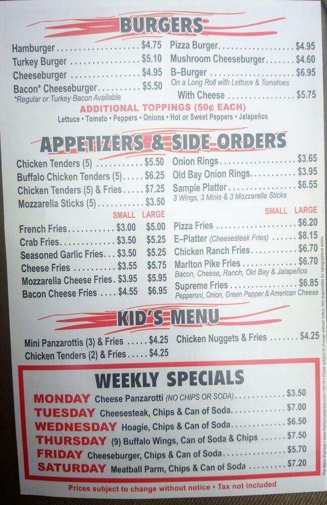 Panzarotti Pizza King - Camden, NJ menu_pic