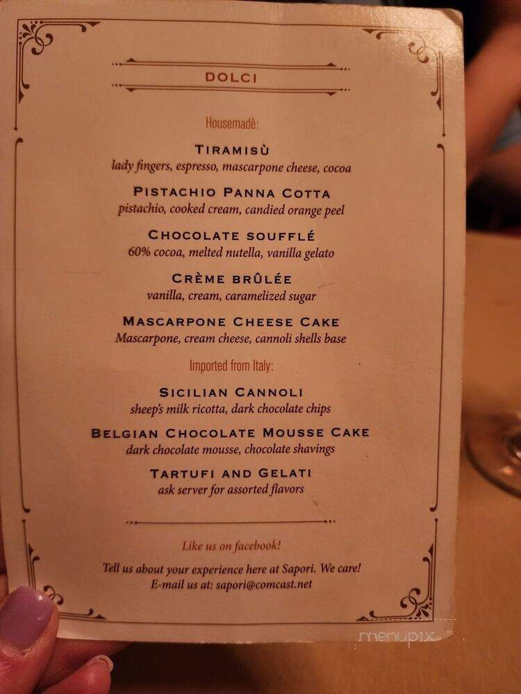 Sapori's Trattoria - Collingswood, NJ menu_pic