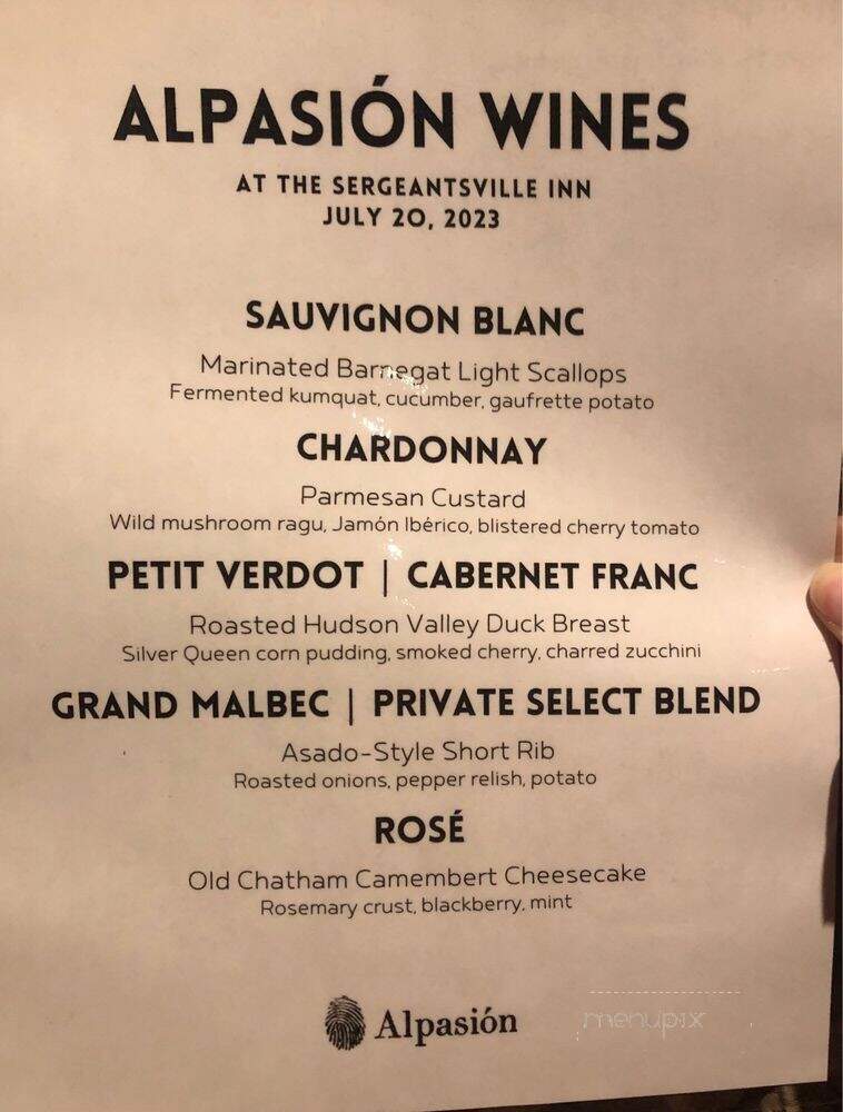 Sergeantsville Inn - Sergeantsville, NJ menu_pic