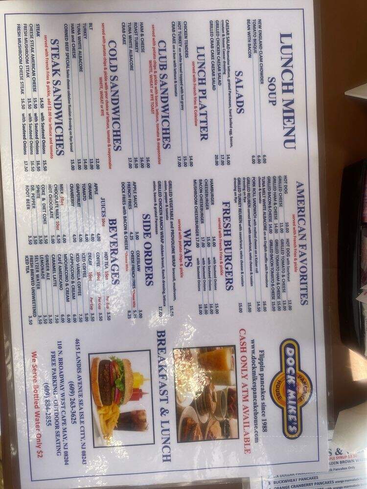 Dock Mike's Pancake House Inc - Cape May, NJ menu_pic