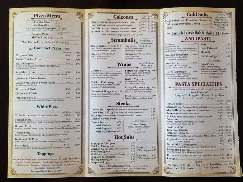 Franecesco Pizzeria - Burlington, NJ menu_pic