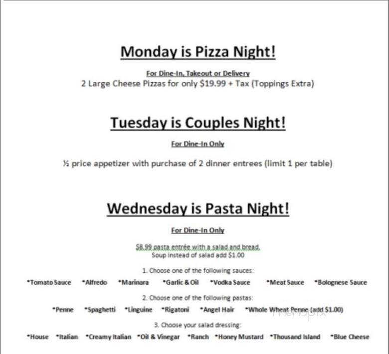 Frank's Trattoria - Hackettstown, NJ menu_pic