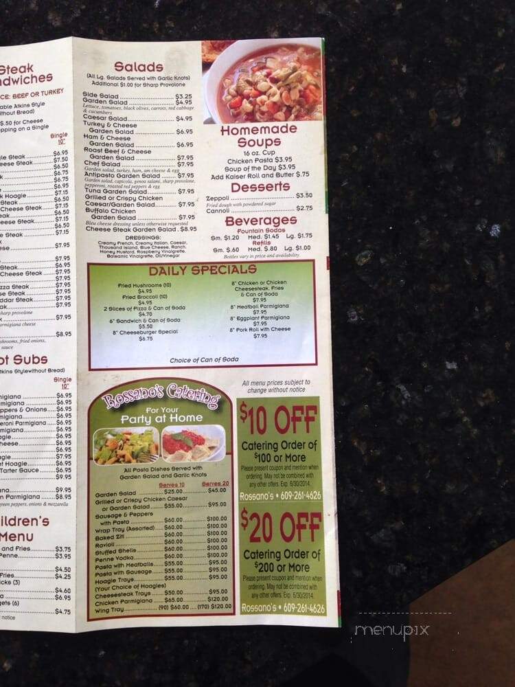 Rossano's Pizzeria & Restaurant - Hainesport, NJ menu_pic