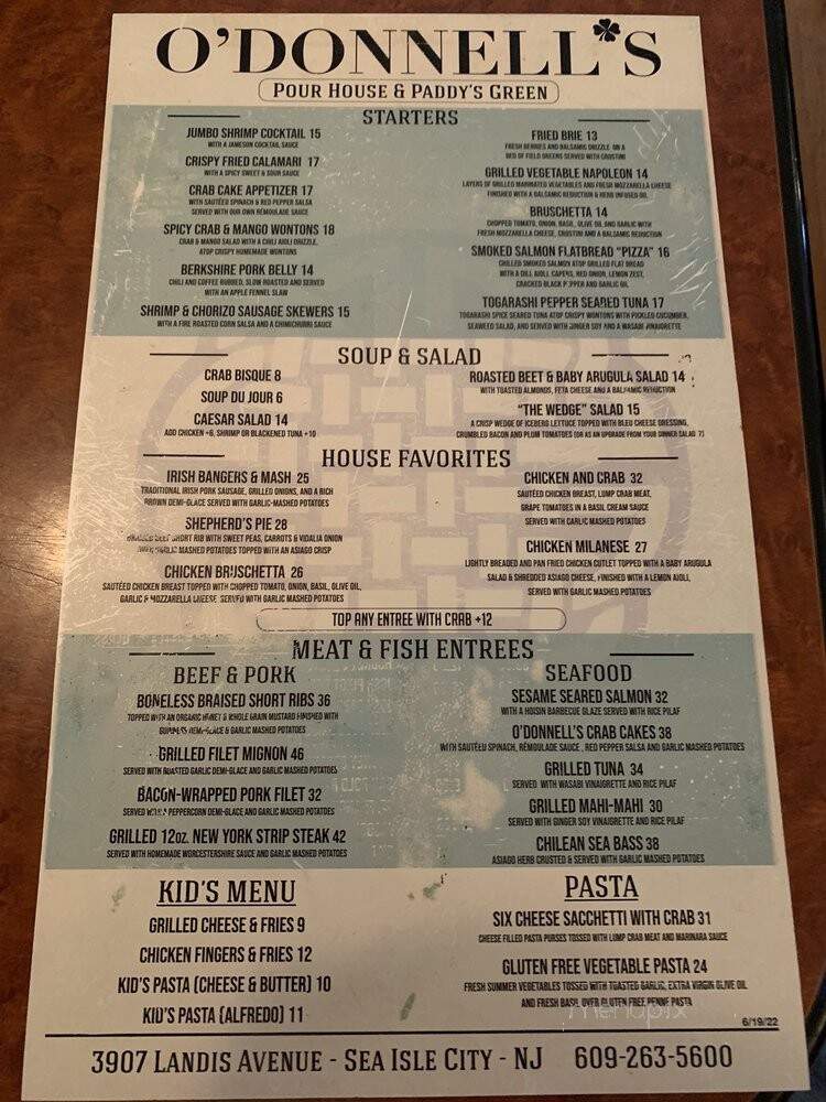 O'Donnell's Pour House - Sea Isle City, NJ menu_pic