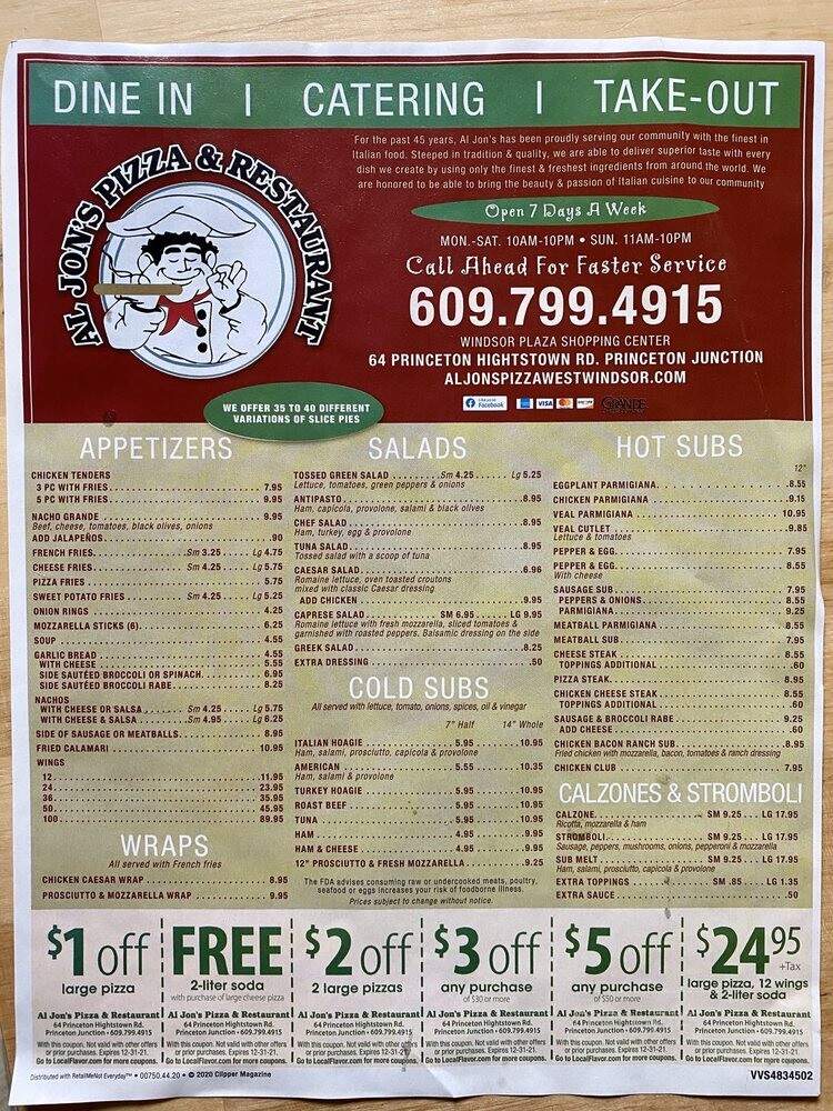 Aljon's Pizza & Sub Shop - Princeton Junction, NJ menu_pic