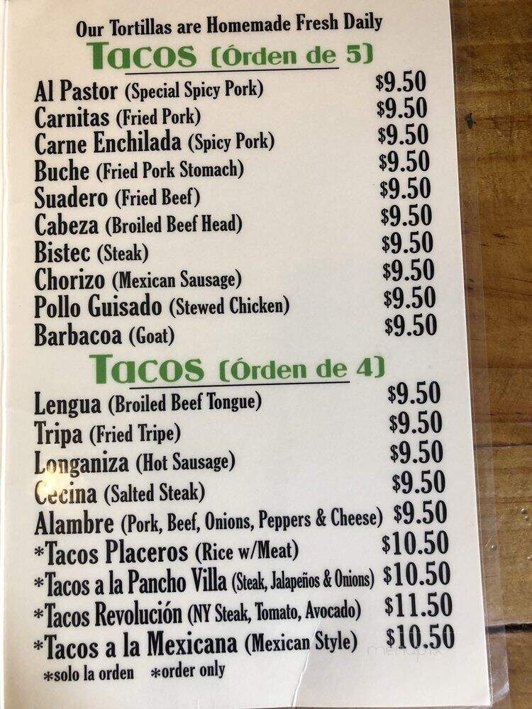 Taqueria Pancho Villa - Dover, NJ menu_pic