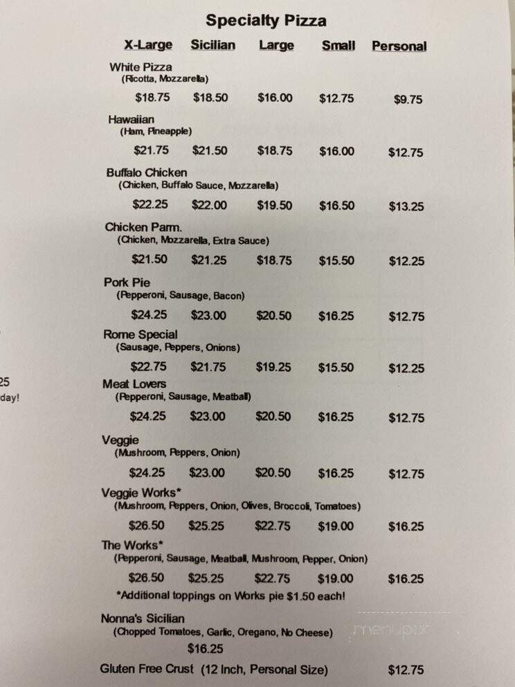 Rome Pizza - Dunellen, NJ menu_pic