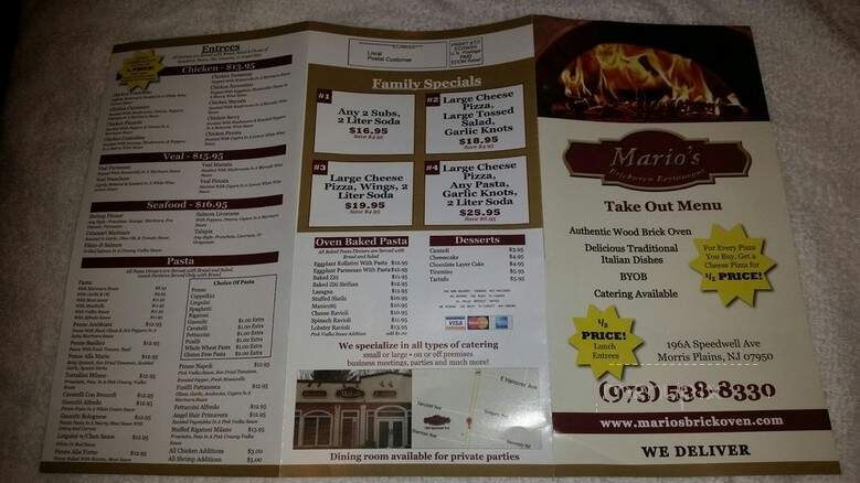 Mario's Pizzeria & Restaurant - Morristown, NJ menu_pic
