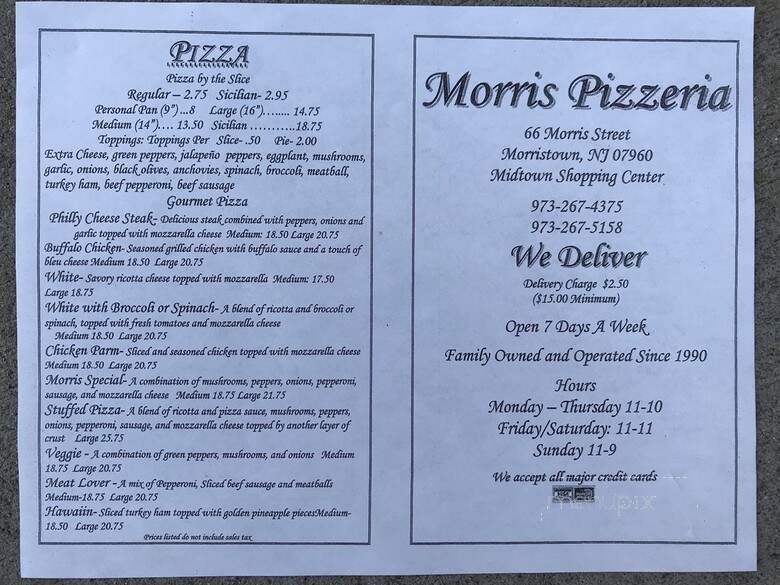 Morris Pizzeria - Morristown, NJ menu_pic