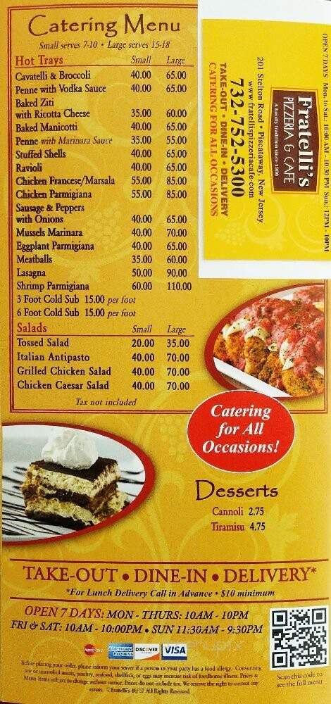 Fratelli's Pizzeria - Piscataway, NJ menu_pic