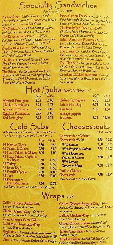 Fratelli's Pizzeria - Piscataway, NJ menu_pic