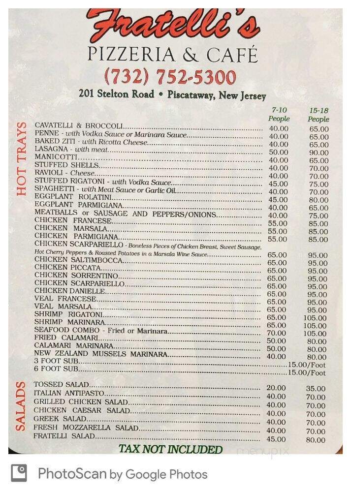 Fratelli's Pizzeria - Piscataway, NJ menu_pic