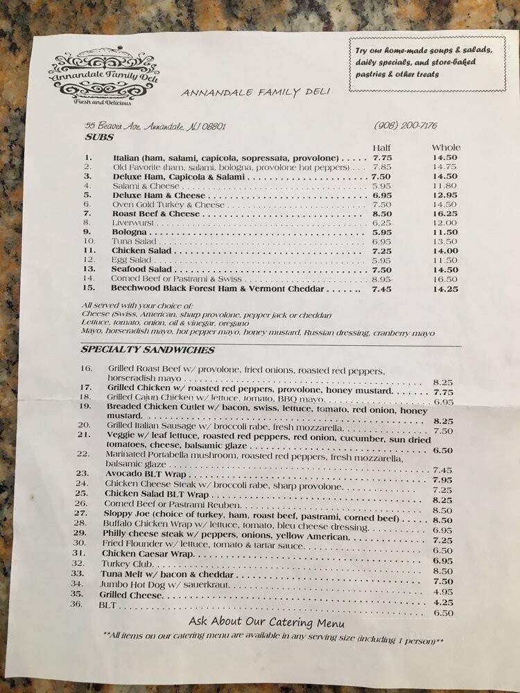 Annandale Deli & Catering - Annandale, NJ menu_pic