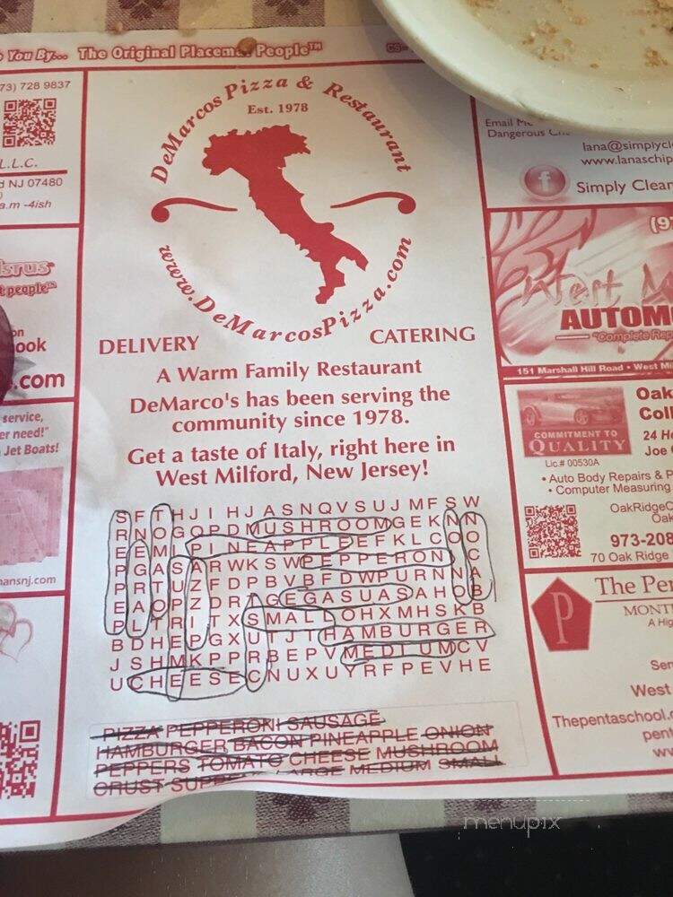 De Marco's Pizzeria Restaurant - Hewitt, NJ menu_pic