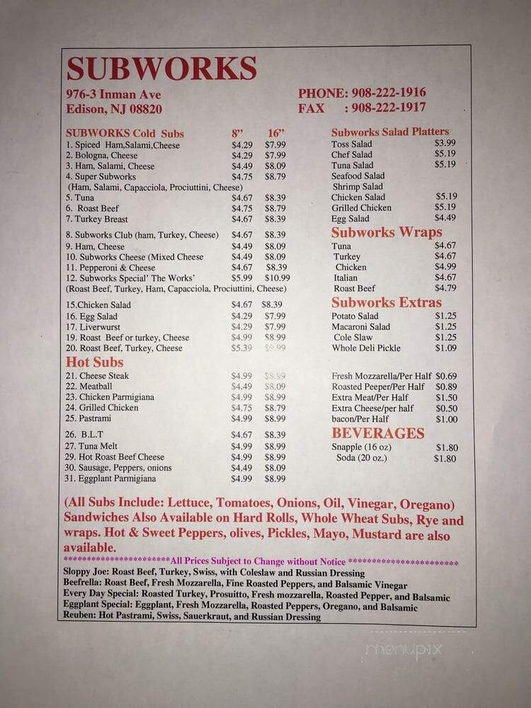 Subworks - Edison, NJ menu_pic
