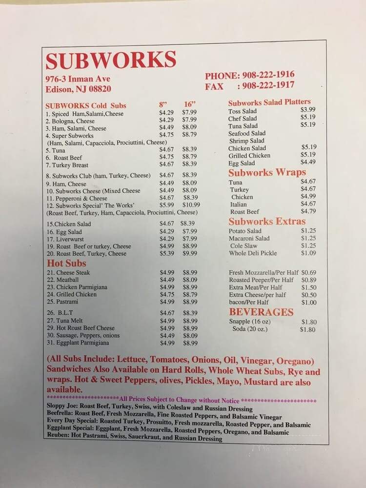 Subworks - Edison, NJ menu_pic