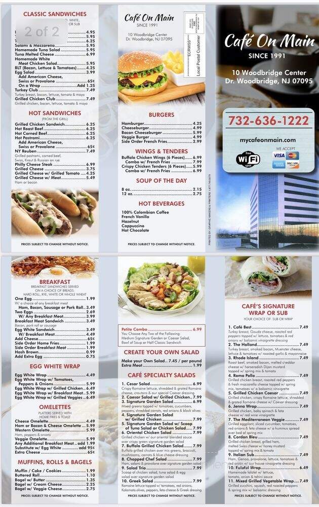 Cafe On Main - Woodbridge, NJ menu_pic