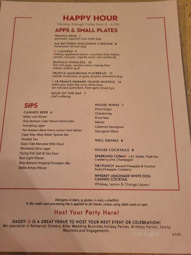 Daddy O Restaurant & Hotel - Beach Haven, NJ menu_pic