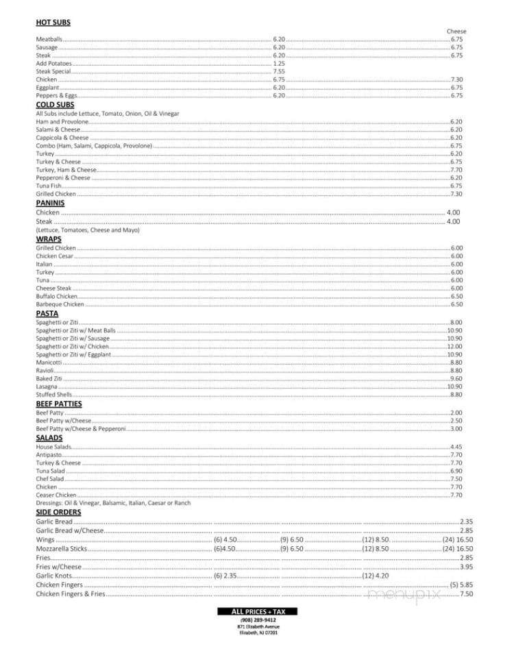 Elizabeth Pizzeria - Elizabeth, NJ menu_pic