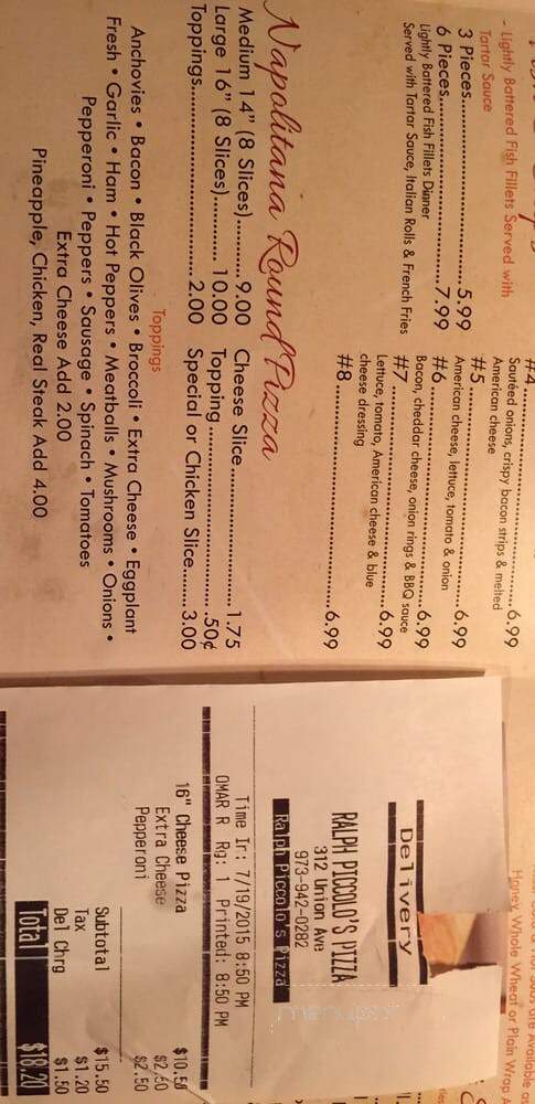 Ralph Piccolo's Pizza - Paterson, NJ menu_pic