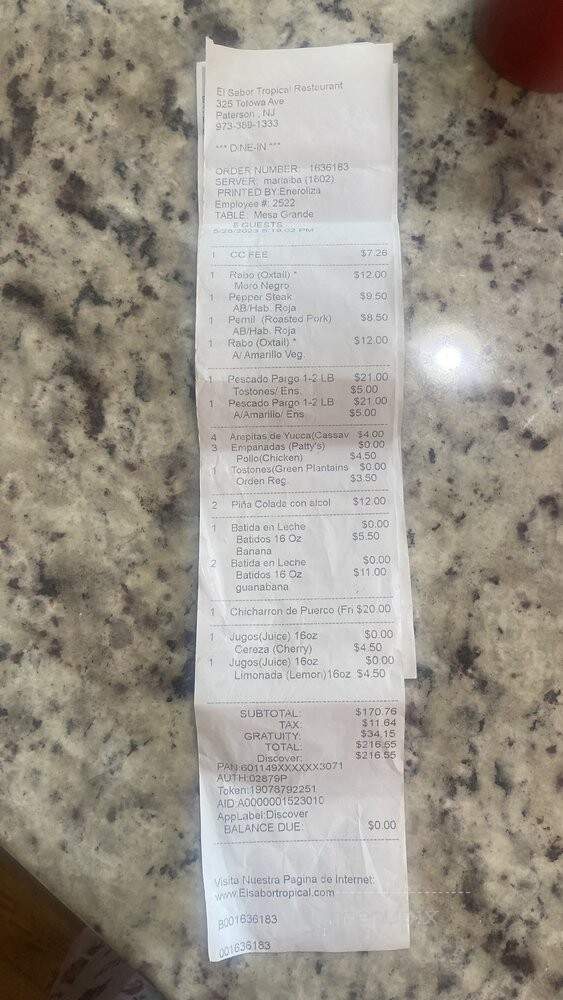 El Tropico Family Restaurant - Paterson, NJ menu_pic