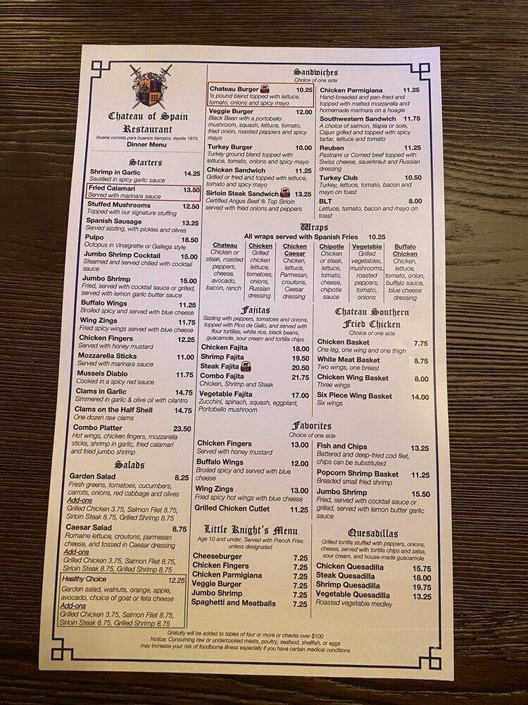 Chateau Of Spain - Newark, NJ menu_pic