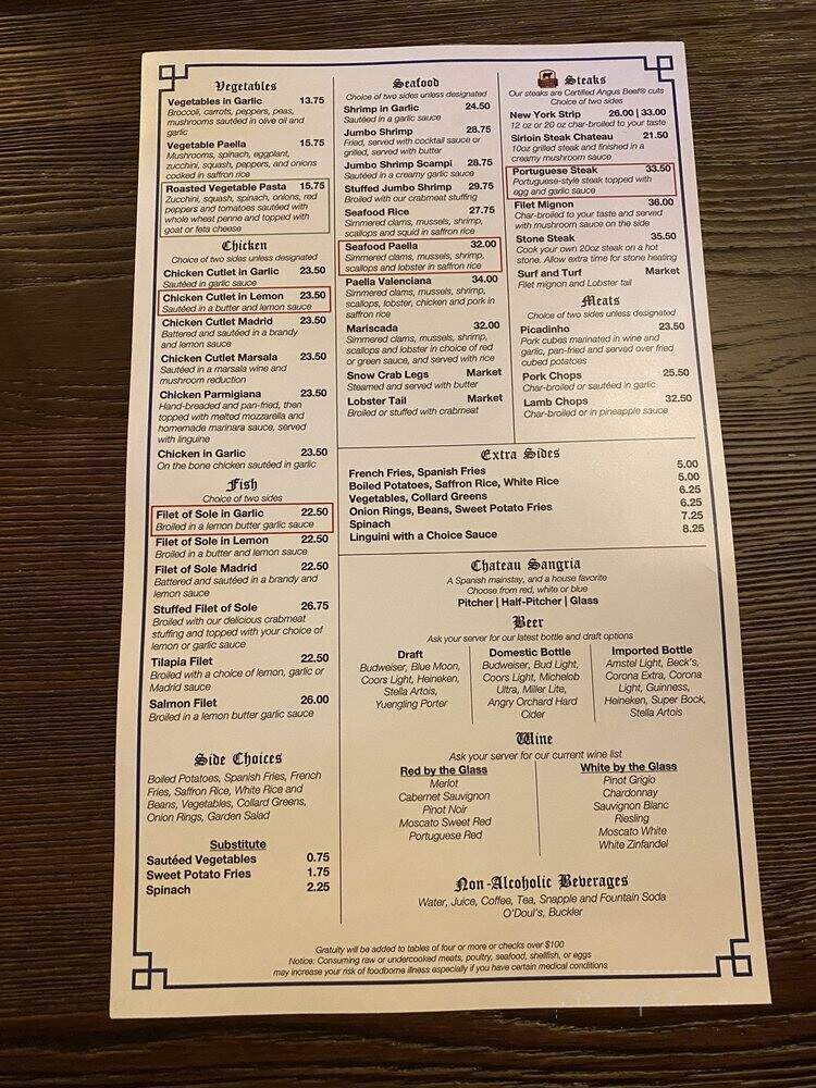 Chateau Of Spain - Newark, NJ menu_pic