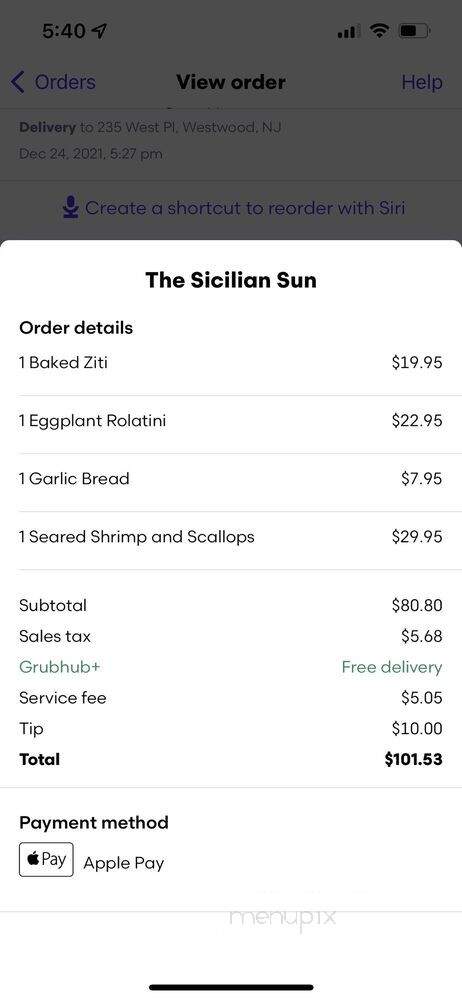 Sicilian Sun Ristorante - Ho Ho Kus, NJ menu_pic