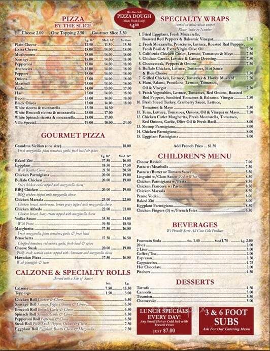 Villa Restaurant - Middletown, NJ menu_pic