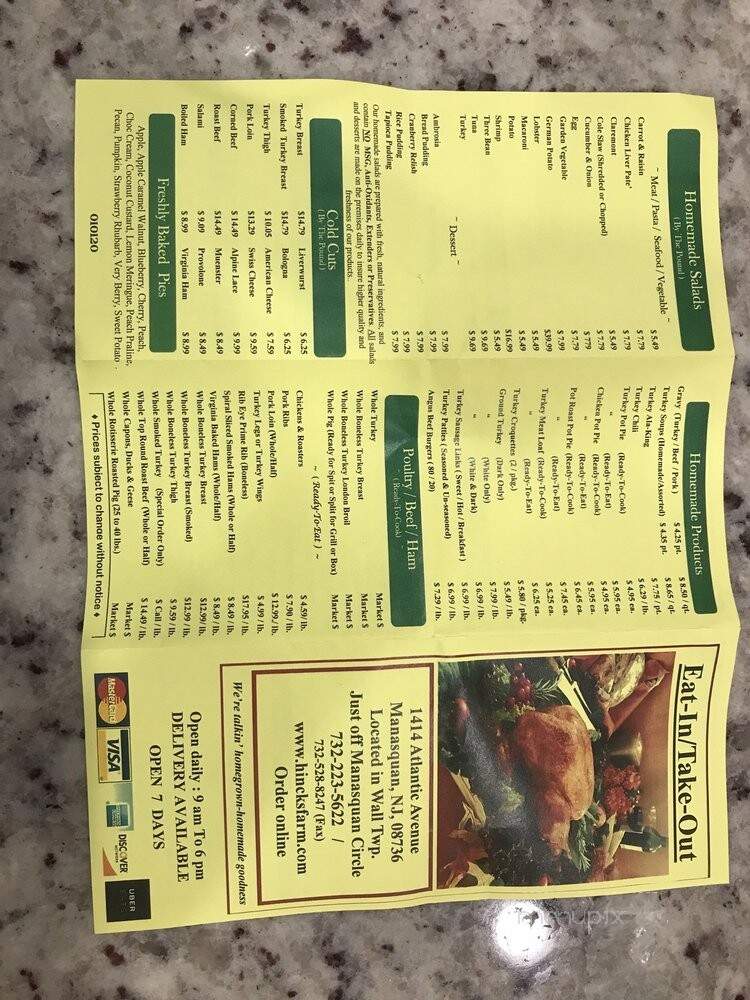 Hinck's Turkey Farm - Neptune City, NJ menu_pic