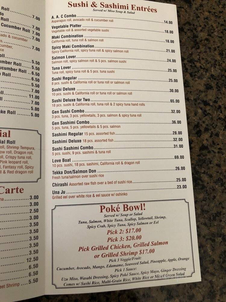 Gen Sushi & Hibachi - Montvale, NJ menu_pic