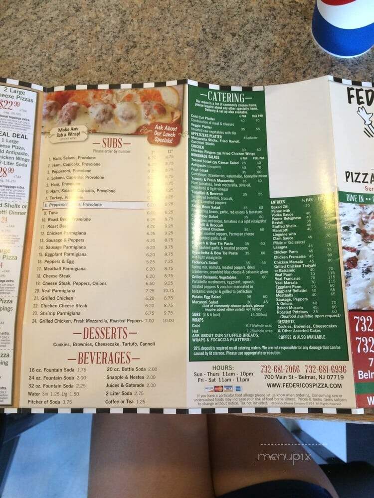 Federicos Pizzeria & Restaurnt - Belmar, NJ menu_pic