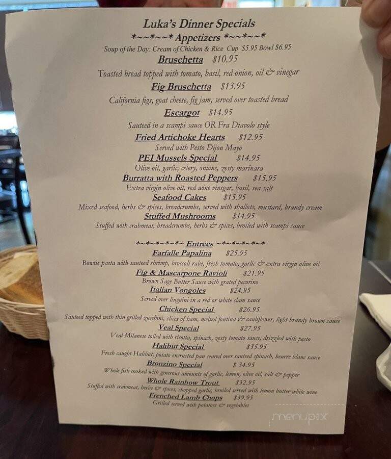 Luka's Italian Cuisine - Ridgefield Park, NJ menu_pic