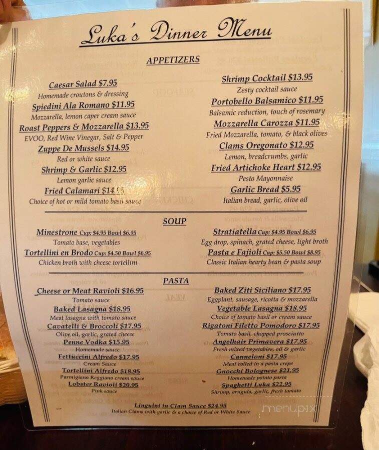 Luka's Italian Cuisine - Ridgefield Park, NJ menu_pic